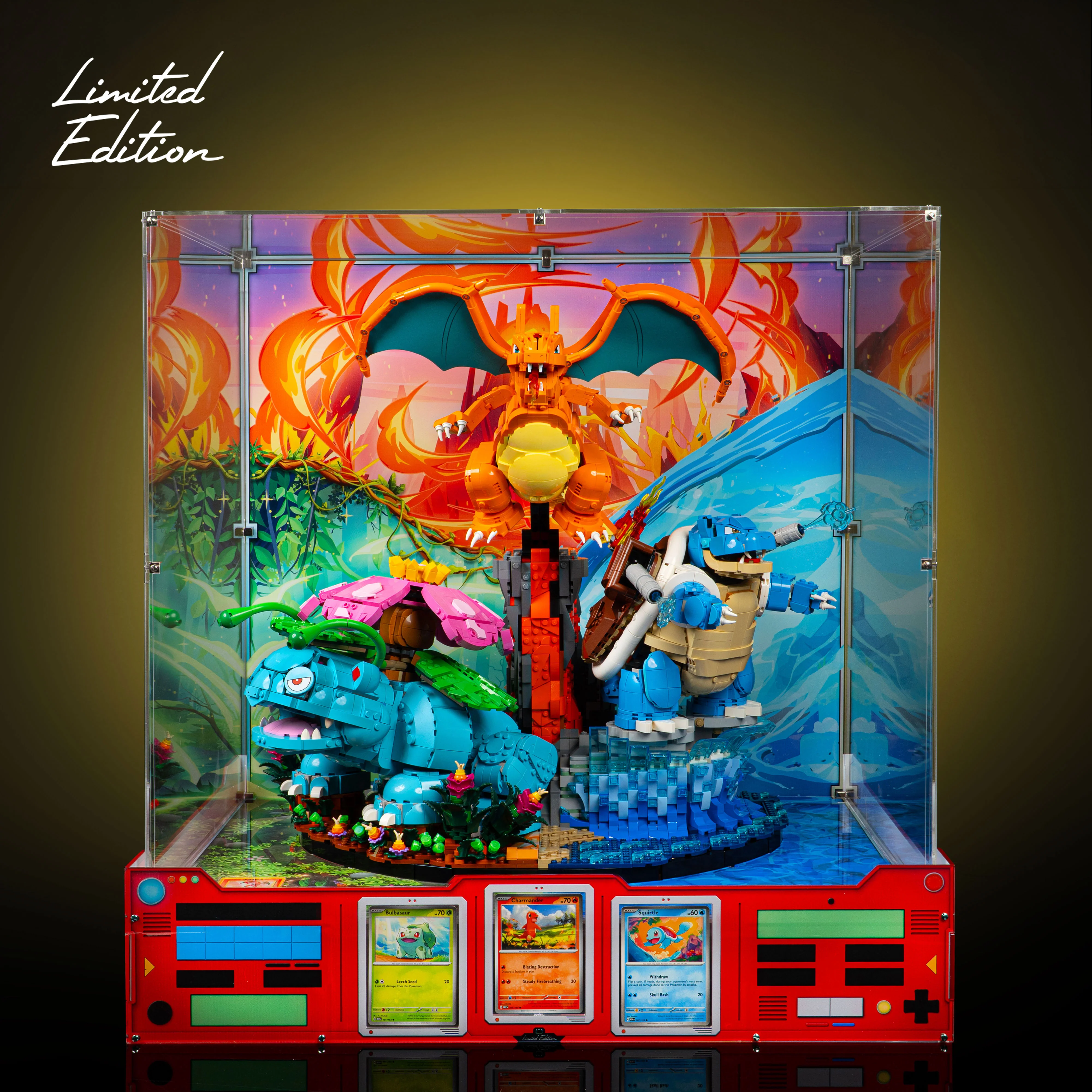 Limited Edition Display Case for LEGO® Pokémon™: Venusaur, Charizard and Blastoise (72153) with Trading Card Display - Image 3