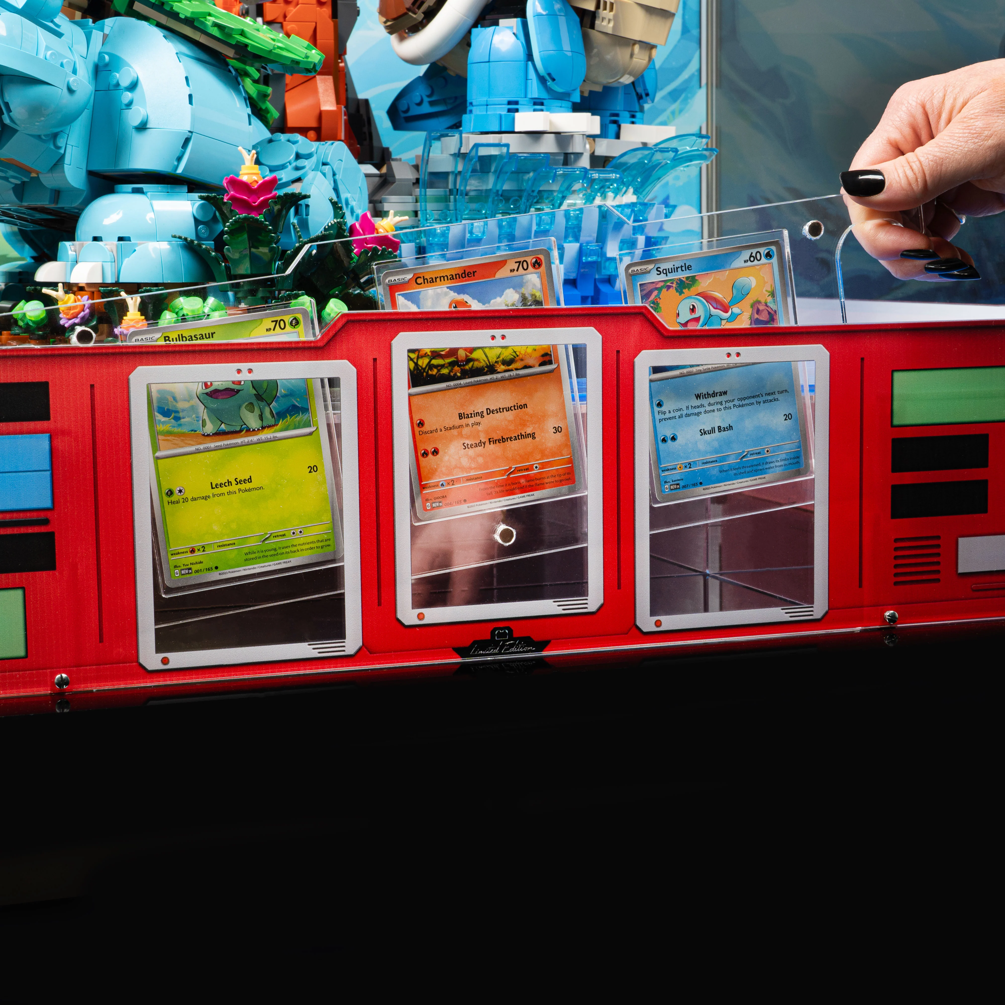 Limited Edition Display Case for LEGO® Pokémon™: Venusaur, Charizard and Blastoise (72153) with Trading Card Display - Image 9