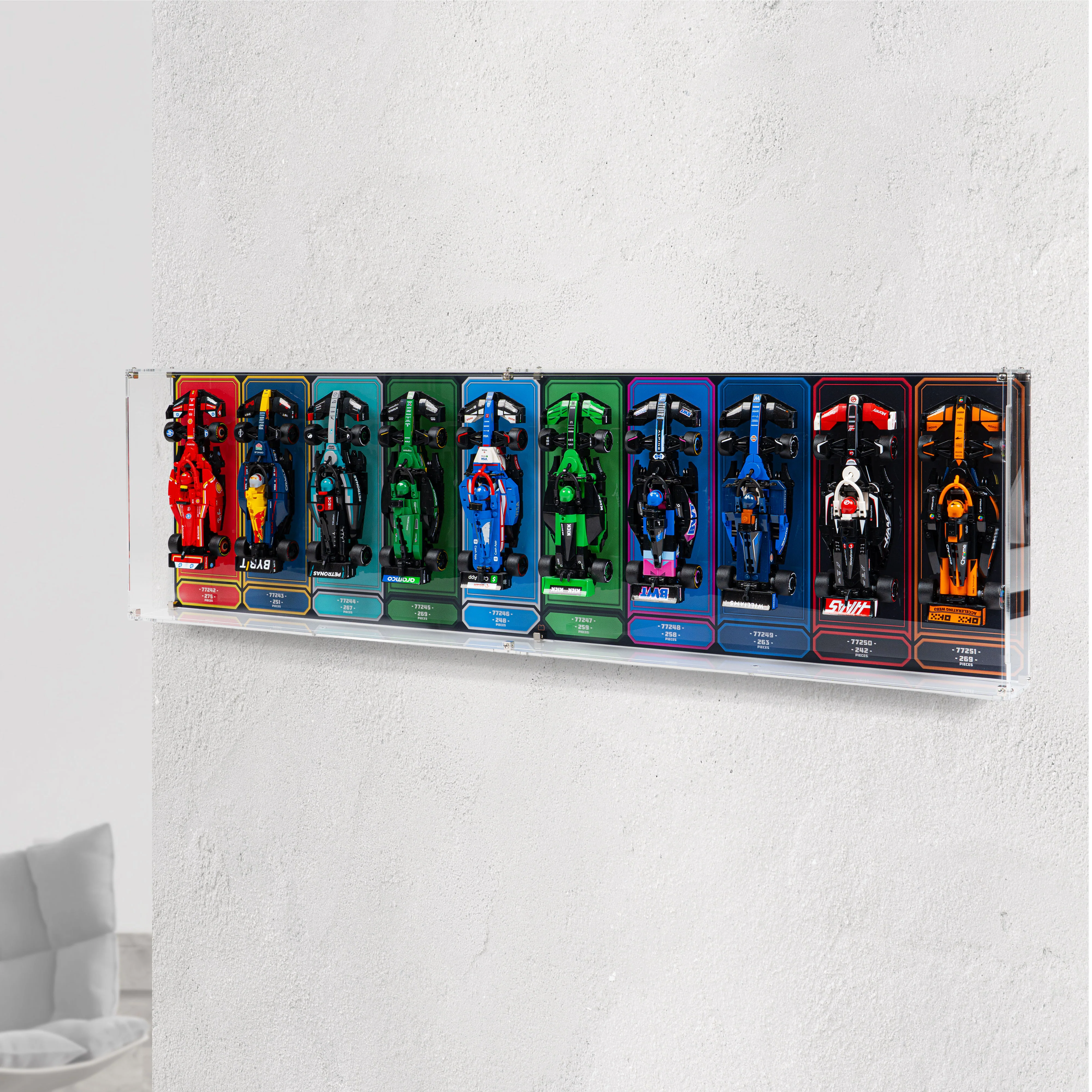 Wall Mountable Display Case for 10 x LEGO® Speed Champions: Formula 1 Range - Image 3