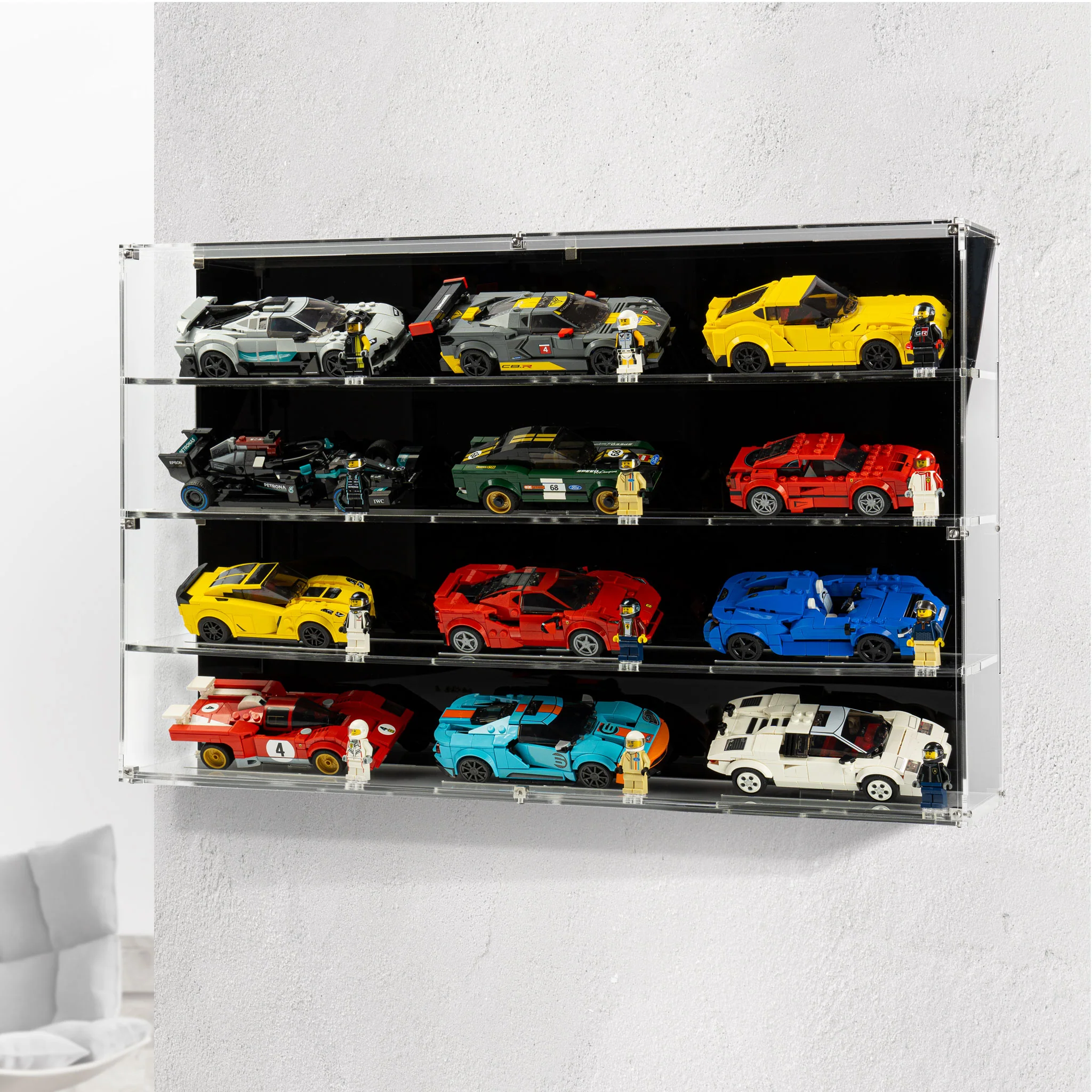 Wall mounted Display Case for 12x LEGO® Speed Champions Cars (4x3)