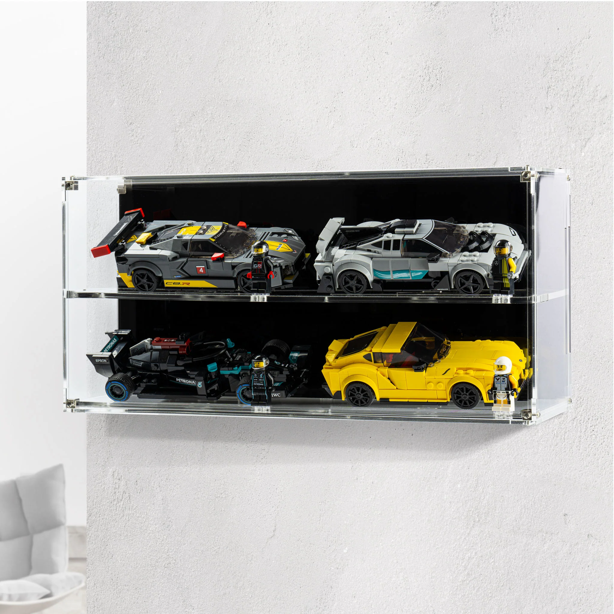 Wall mounted Display Case for 4x LEGO® Speed Champions Cars (2x2)