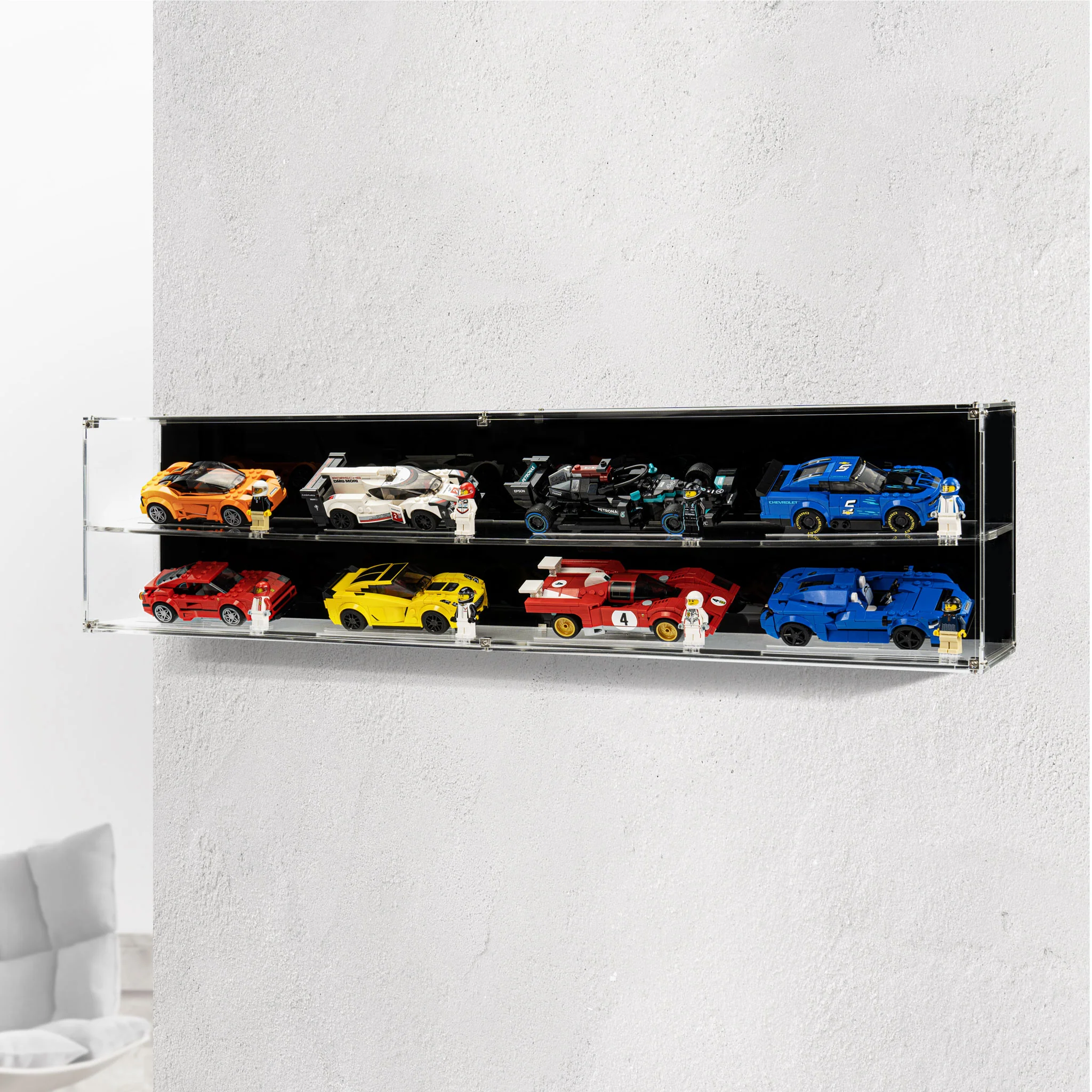 Wall Mounted Display Case for 8x LEGO® Speed Champions Cars (2x4)