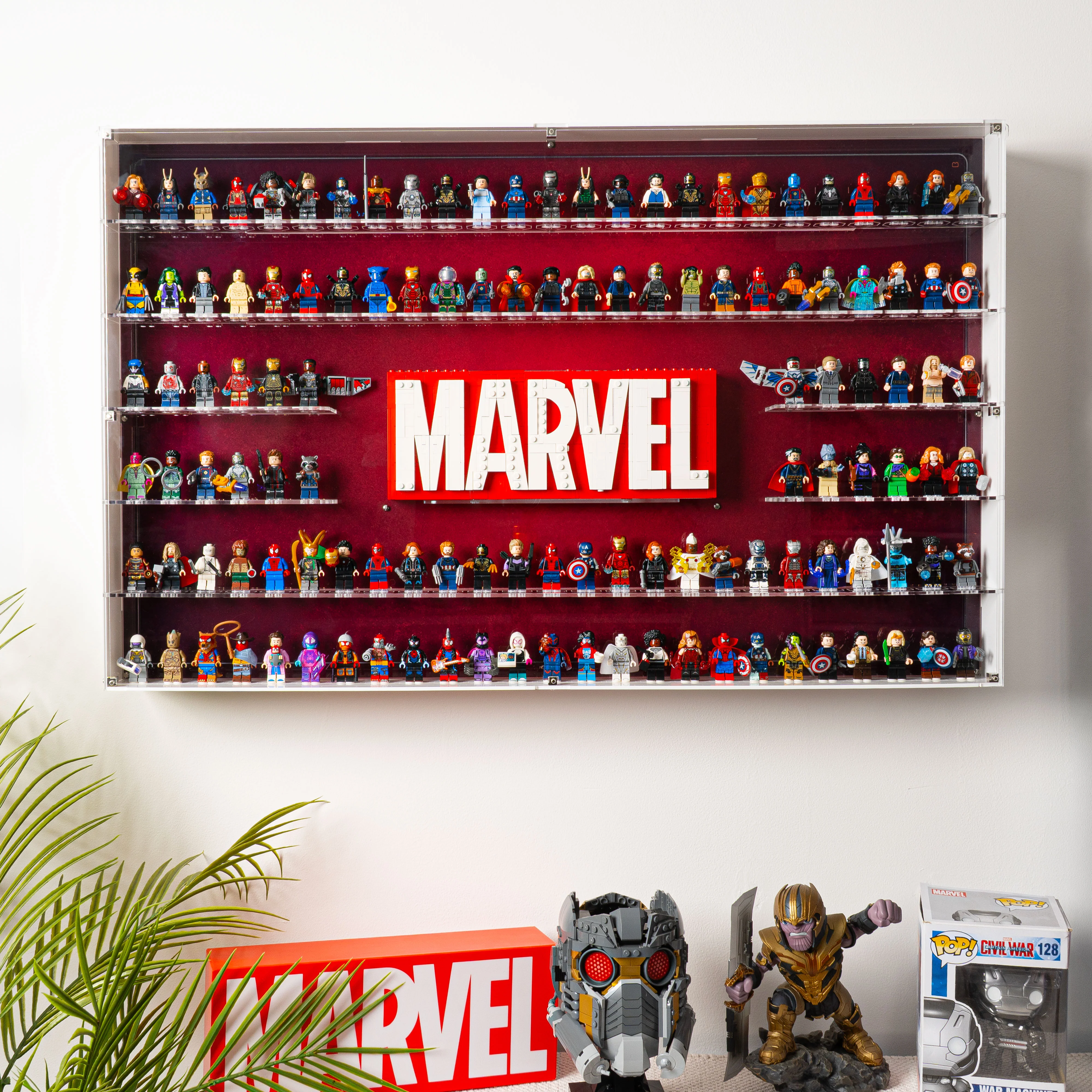 Wall Mounted Display Case for LEGO® Marvel: Brick-Built Marvel Logo & 124 Minifigures (76313) - Image 10