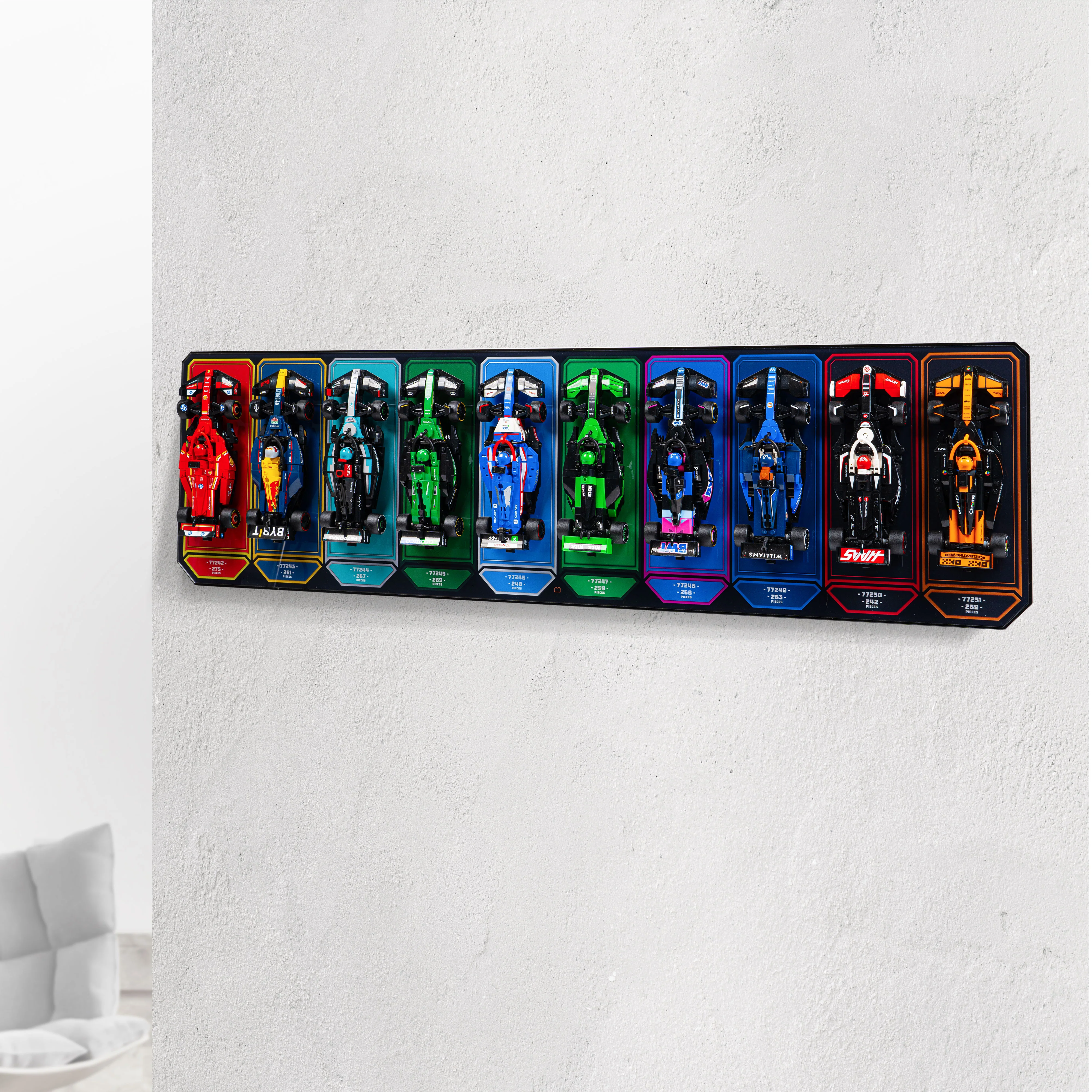 Wall Mountable Display Stand for 10 x LEGO® Speed Champions: Formula 1 Range - Image 3